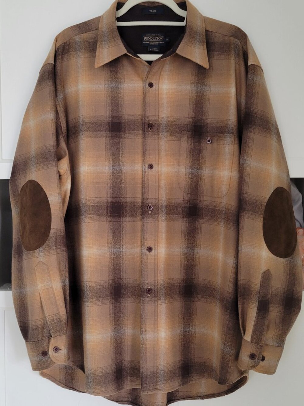 NWOT!  Pendleton 100% Wool  MEN'S PLAID ELBOW-PATCH TRAIL SHIRT- Men's Size XL - Picture 7 of 14